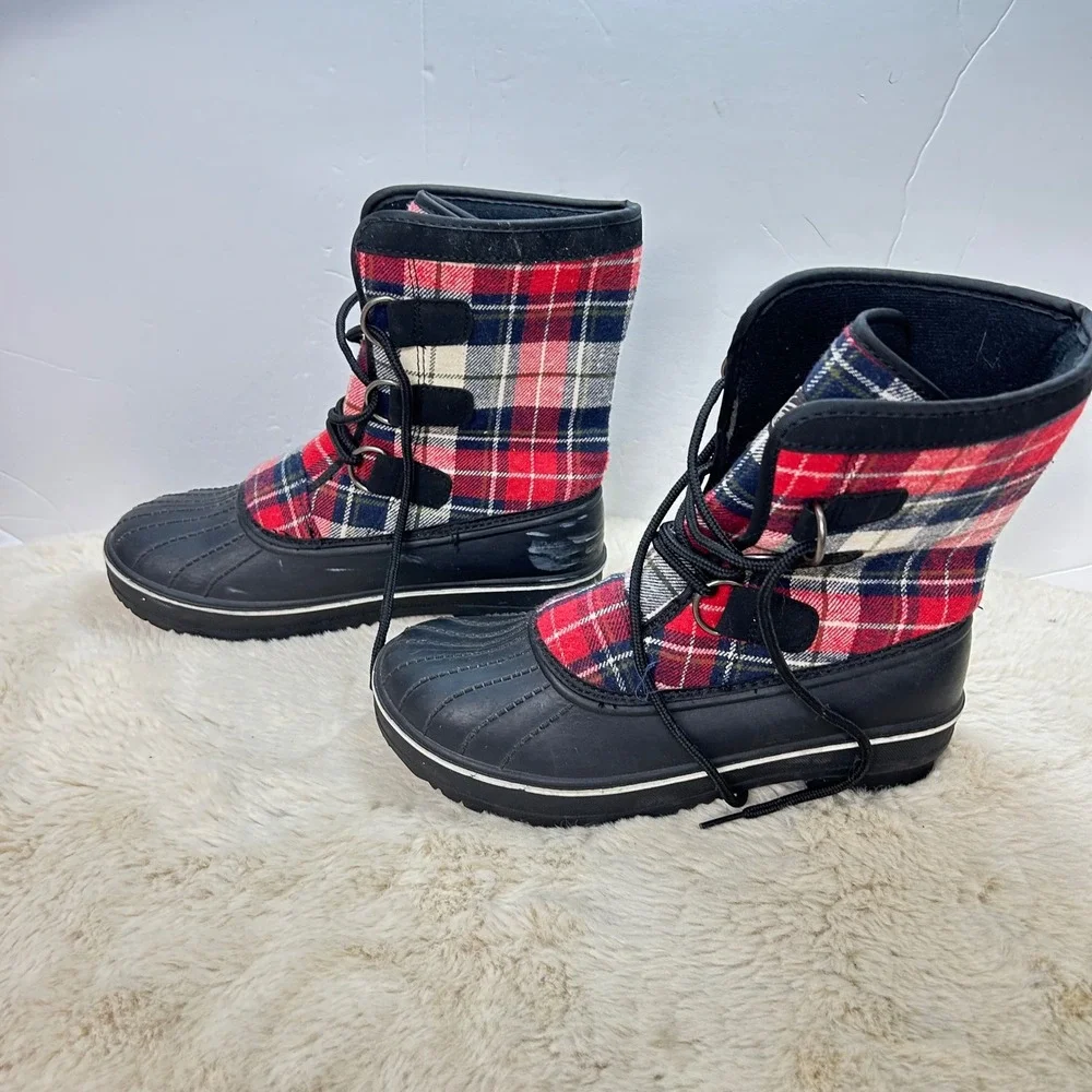Itasca Women's Plaid Duck Boots Lace Up Red‎ Black Size 7 Winter Snow Boots